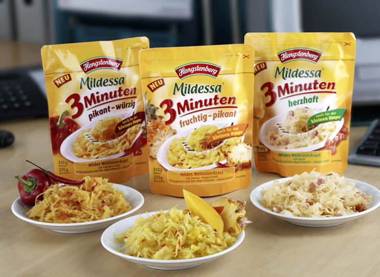 Three pouches of Mildessa 3 minutes Sauerkraut.