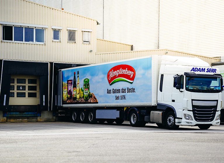 A truck in front of the factory in Bad Friedrichshall.